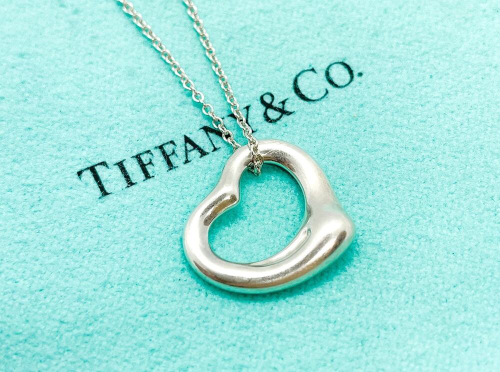 Tiffany & Co. Elsa Peretti 16mm Open Heart Pendant Necklace Sterling Silver 16"
